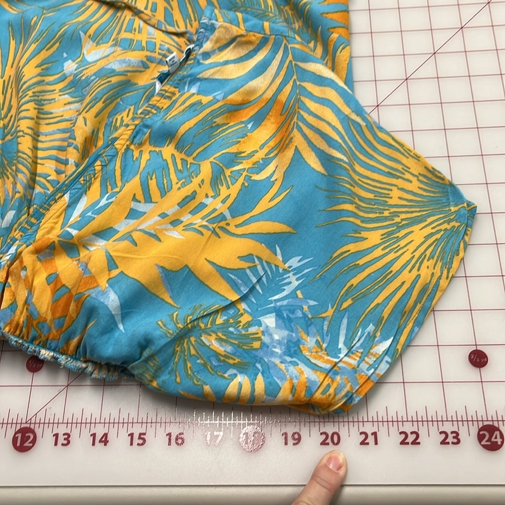 BLUE ISLAND Resort Pool Palm Print Double V Cap SLV Smock Waist Cover Up Dress M - Picture 14 of 15
